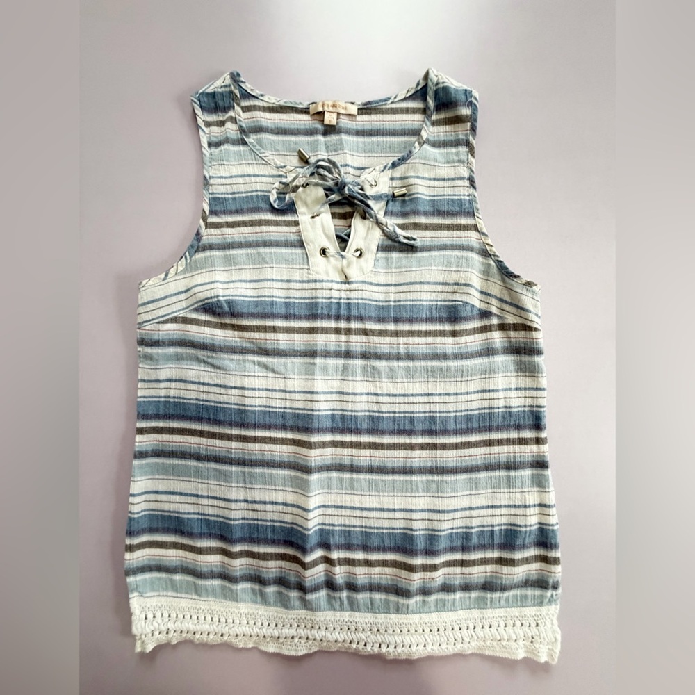 Skies Are Blue Striped Lace-Up Tank in Blue and White